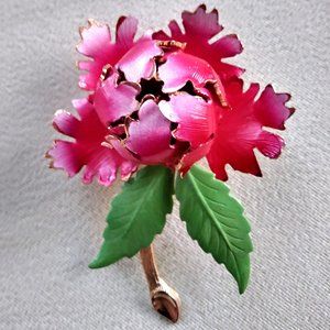 Rare Vintage Warner Day/Night Floral Enamel Brooch Mechanical Pink